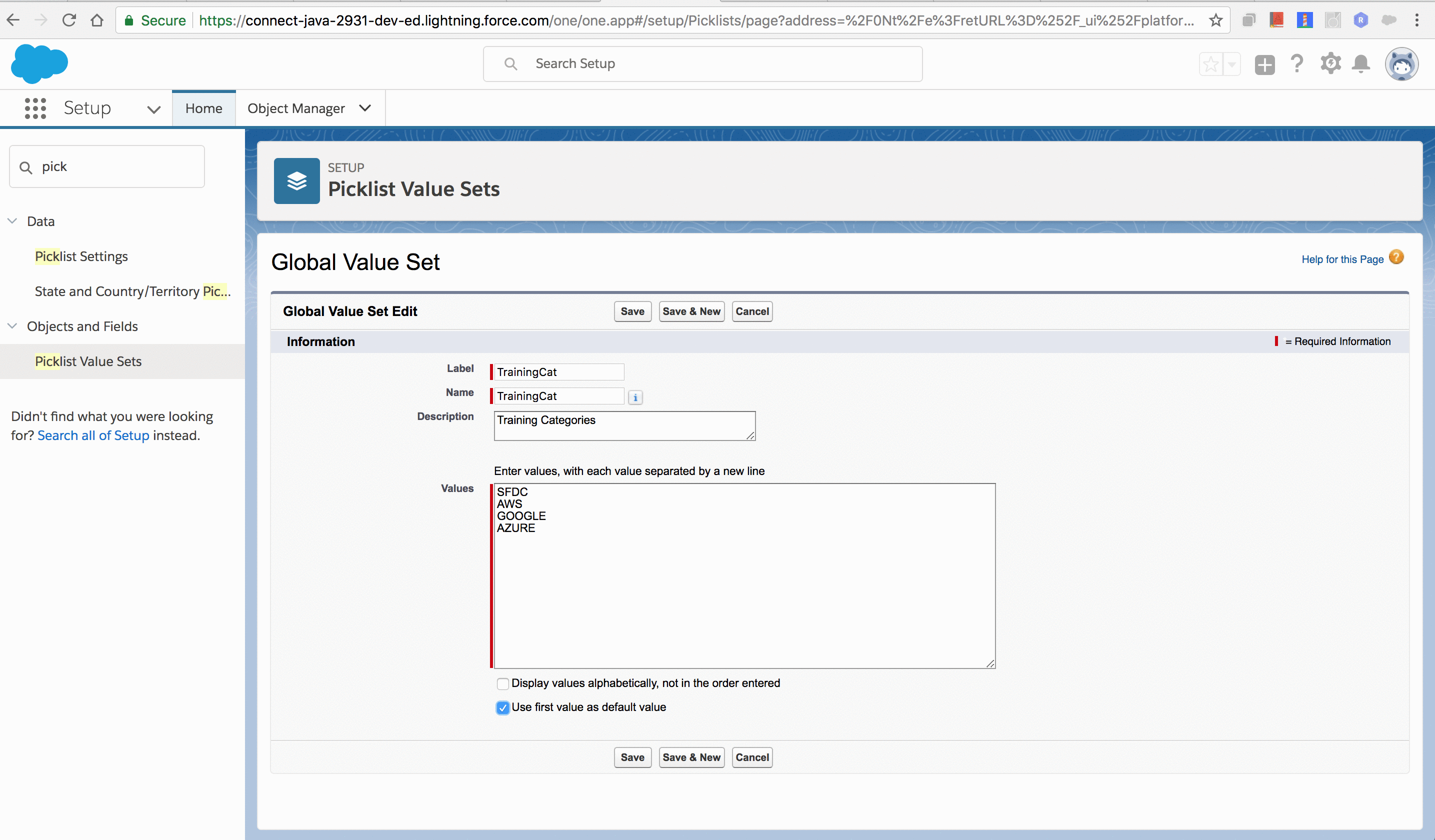 Report Type setup